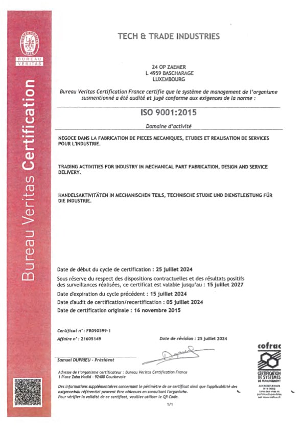 Certification et contrôle qualité